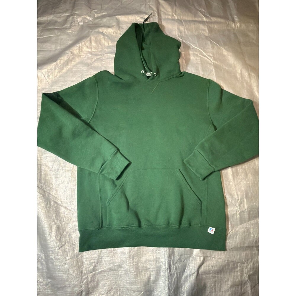 Vintage Russell Athletic Hoodie Sweatshirt Mens Medium Green Blank Pullover USA